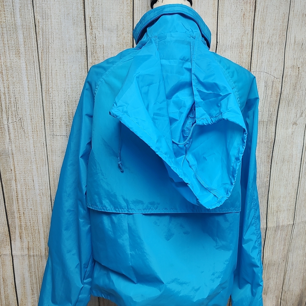 Eddie Bauer Hidden Hood Nylon Medium Blue Windbreaker Jacket! Outdoor Outfitter - Picture 6 of 11